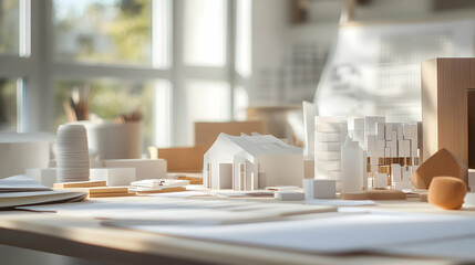 Architectural Model Realistic Design Project Concept on Desk in Bright Modern Workspace