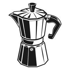 Black and white vector illustration of a Moka pot coffee maker