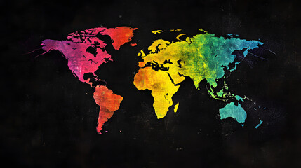 Rainbow world map on black background 74
