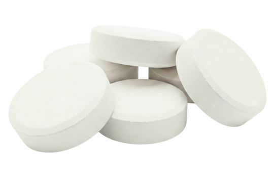 White cleaning tablets stacked for easy household use isolated on a transparent background