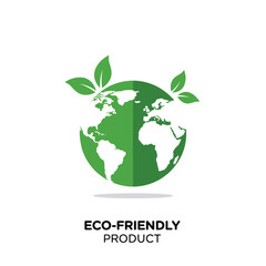 Eco-Friendly Product Logo – Green Earth with Leaves Symbol


