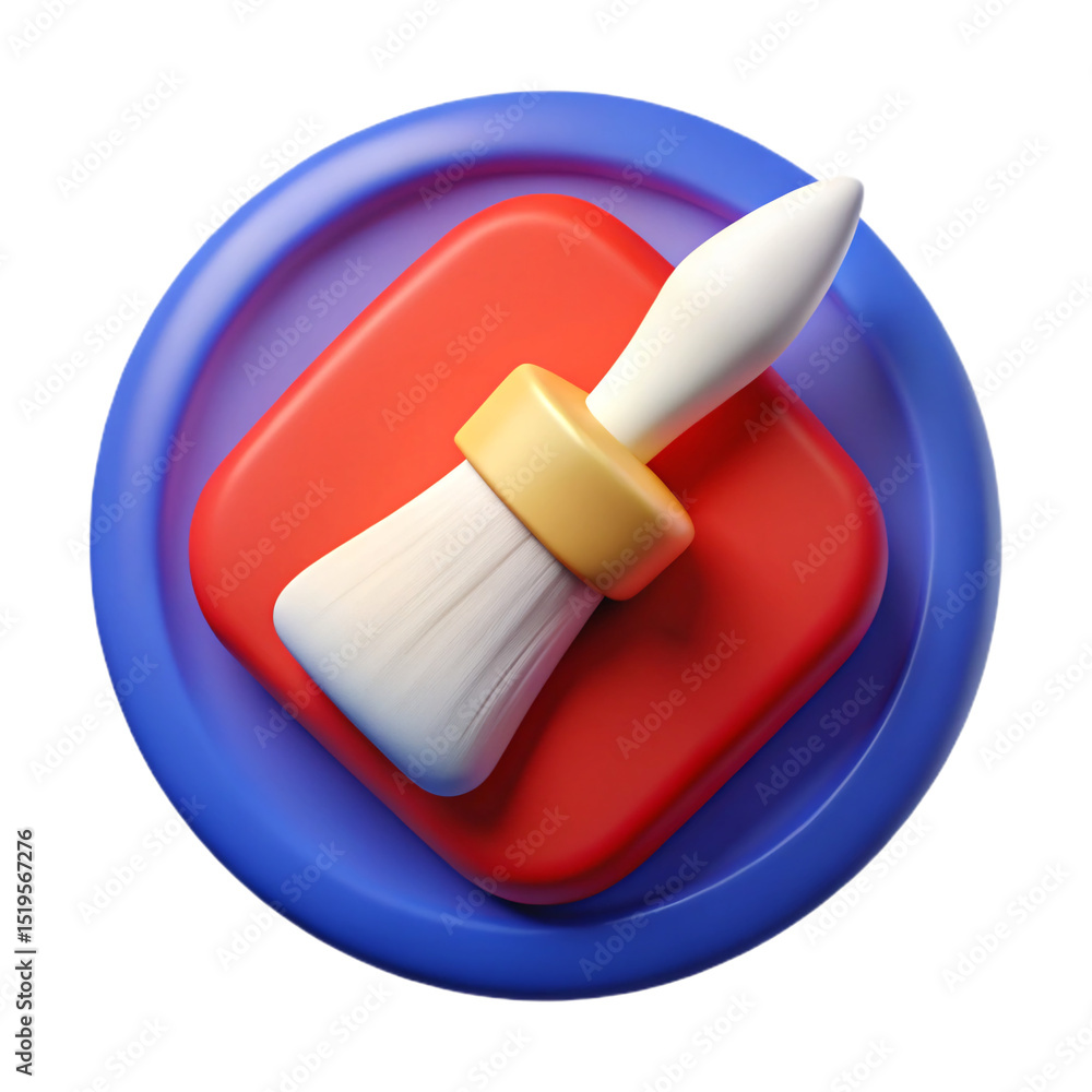 Fototapete 3d render paintbrush icon: a vibrant 3d rendered icon featuring a paintbrush on a red square within 