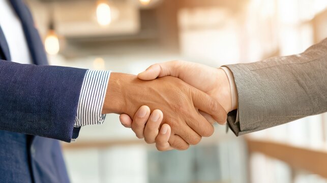 Businessmen shaking hands after successful partnership agreement in modern office environment for corporate collaboration and deal closure

