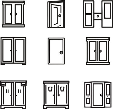 set of black and white doors and almira