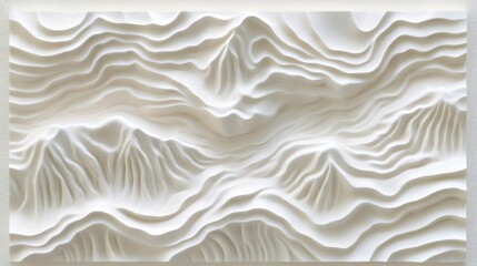 Abstract, sculpted white layers create a flowing landscape of hills and valleys