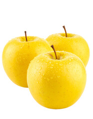 Yellow apples with water droplets png isolated on transparent background
