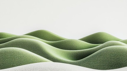 Green, organic-looking hills undulate against a white background, soft texture, abstract nature