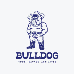 Bulldog cowboy savage illustration and bulldog lover t shirt design
