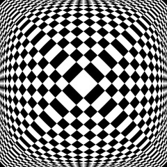 Abstract Geometric Checked Black and White Pattern with 3D Illusion Effect. Convex Textured Background. 