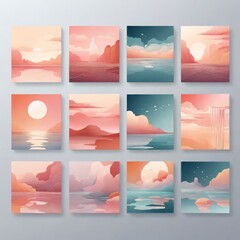 set of banners with clouds