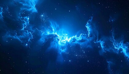 Obraz premium Bright blue galactic nebula in deep outer space with glowing stars and mist