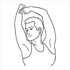 Vector icon of man stretching arms overhead. Suitable for warm-up, flexibility training, or post-workout recovery.
