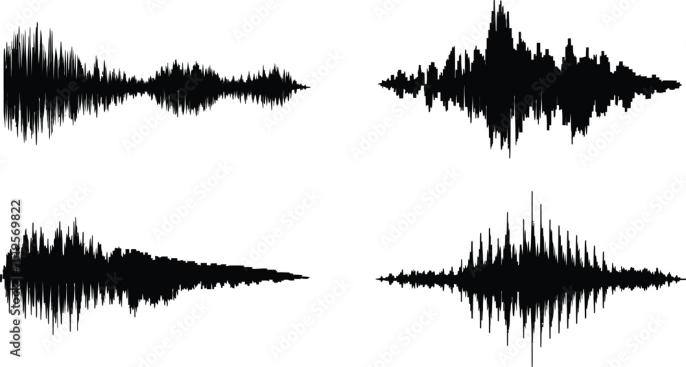Aufkleber four black sound wave visualizations displayed on a white background in a horizontal arrangement
