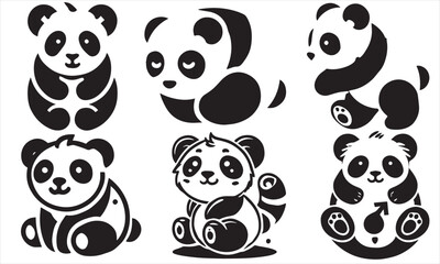 Panda Sitting Silhouette Vector,panda bear cartoon silhouette vector illustration.