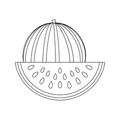 A line art watermelon illustration of a coloring page 