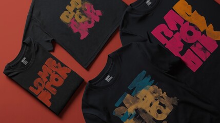 Colorful Graphic Tees on Dark Background for Fashion Display
