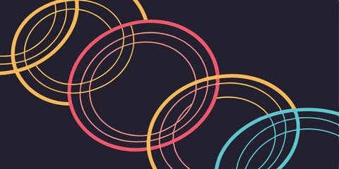 Abstract Intertwined Circular Patterns in Vibrant Hues on Dark Background