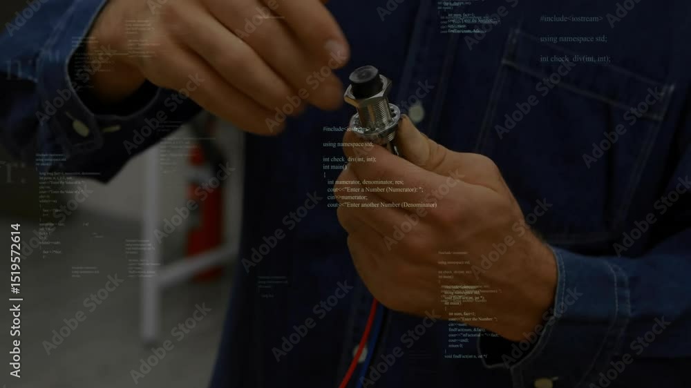 Poster technician gripping sensor housing and rotating retaining ring revealing internals with annotations