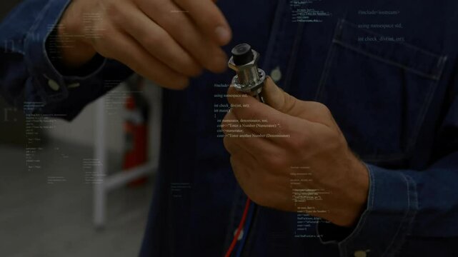Technician gripping sensor housing and rotating retaining ring revealing internals with annotations