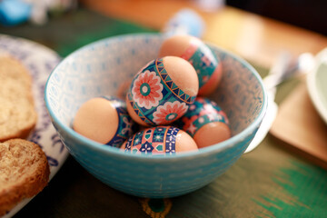 detailed close up of wrapped easter eggs