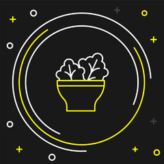 Line Salad in bowl icon isolated on black background. Fresh vegetable salad. Healthy eating. Colorful outline concept. Vector
