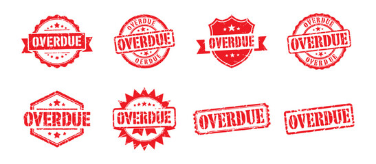 set of red grunge overdue stamp icons vector illustration, for payment reminders and deadline notifications
