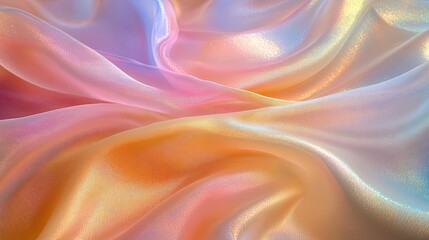 Obraz premium Abstract wavy pattern of iridescent fabric with fluid textures and rich colors, reflecting light beautifully.