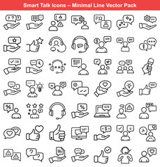 Smart Talk Icons Illustrating Communication, Feedback, and Support Services with Minimalist Line Designs