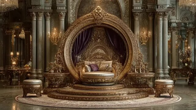Luxurious throne in opulent palace interior setting