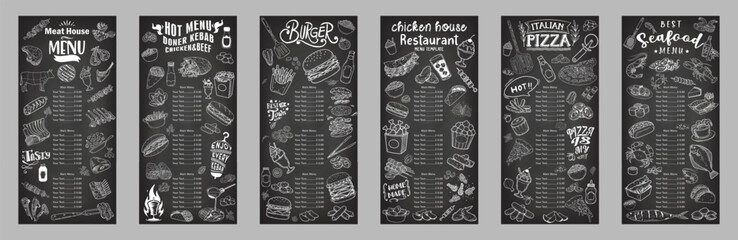 Chalkboard hand-drawn menu collection, restaurant menu Vector.