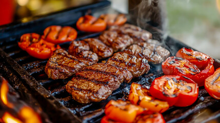 steak fajitas with grilled peppers