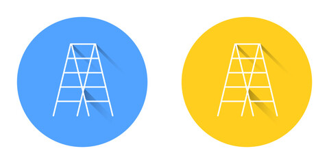 White Wooden staircase icon isolated with long shadow background. Circle button. Vector