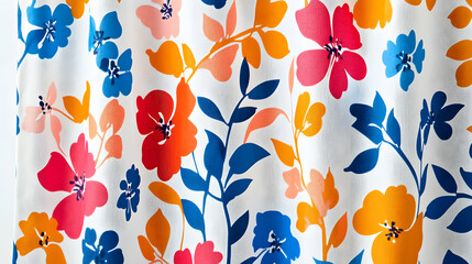 Floral Design Colorful Blooms on White Background Bright Red Orange Blue Flowers Botanical Pattern
