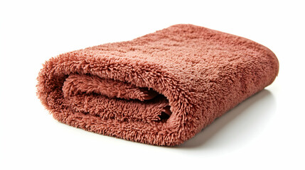 Folded Towel Dusty Rose Color Terrycloth Isolated on White Fresh and Clean Laundry
