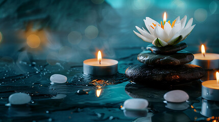 Zen Stones, Lotus, and Candles: Relaxation and Tranquility