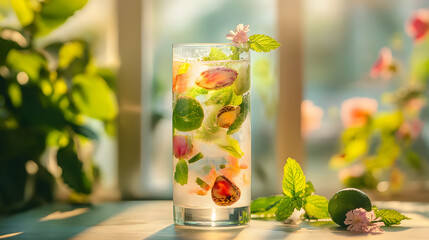 drink, glass, cocktail, fruit, ice, green, food, smoothie, juice, cold, beverage, mint, lemon, fresh, lime, white, lemonade, healthy, alcohol, isolated, sweet, mojito, dessert, yogurt, cool