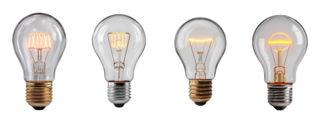 Various Types of Light Bulbs Displayed in a Row for Comparison