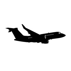 Airplane silhouette flying in dark sky