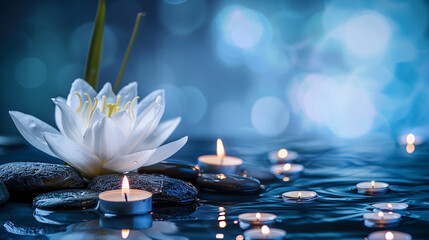 Zen Lotus, Candles, and Stones: Relaxation and Wellness Image.