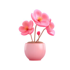 Pink Flower In Pot: Illustration, high resolution digital graphic illustration for web and print use with clean background perfect for ads social media banners posters marketing presentations