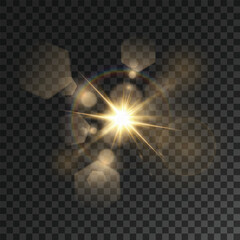 Golden Lens Flare with Soft Hexagons on Transparent Background
