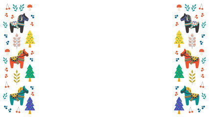 ダーラナホースの草花背景フレームベクターイラスト