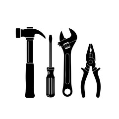 Tools icon set hammer wrench screwdriver pliers