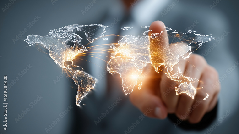 Aufkleber a man is pointing at a globe on a computer screen