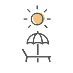Beach Chair, sun and umbrella, icon, sign for mobile concept and web design. vector illustration.