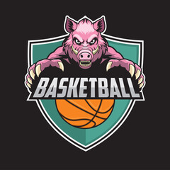 basketball club logo wild boar vector illustration design