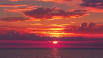 Naklejka premium Celestial Symphony: A Radiant Sunset Above the Clouds