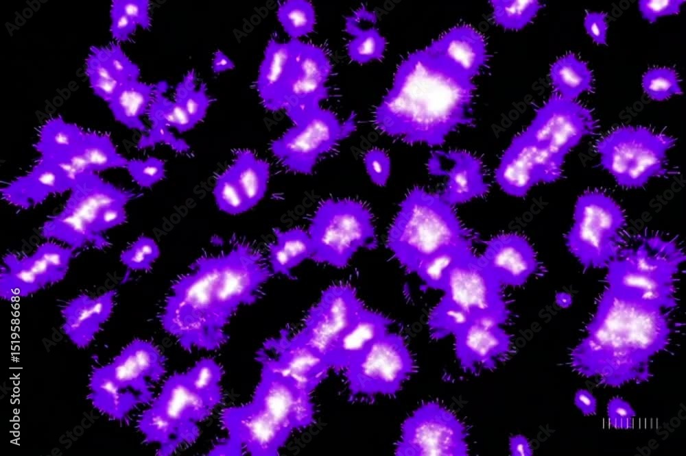 Poster abstract purple blobs floating on a black background perfect for science and creative projects