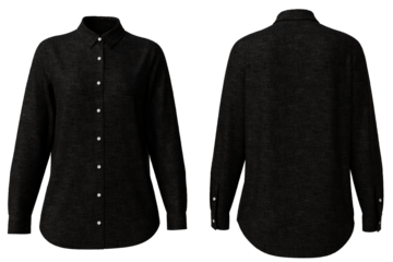 A classic, long-sleeved button-down shirt in a dark, solid color.  Features a collared neckline and a relaxed fit.  Suitable for professional or casual wear