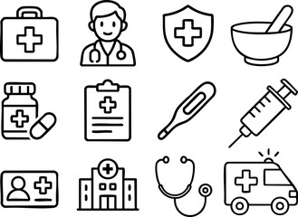 Hospital and Medical Icon Set - Healthcare and Emergency Theme
